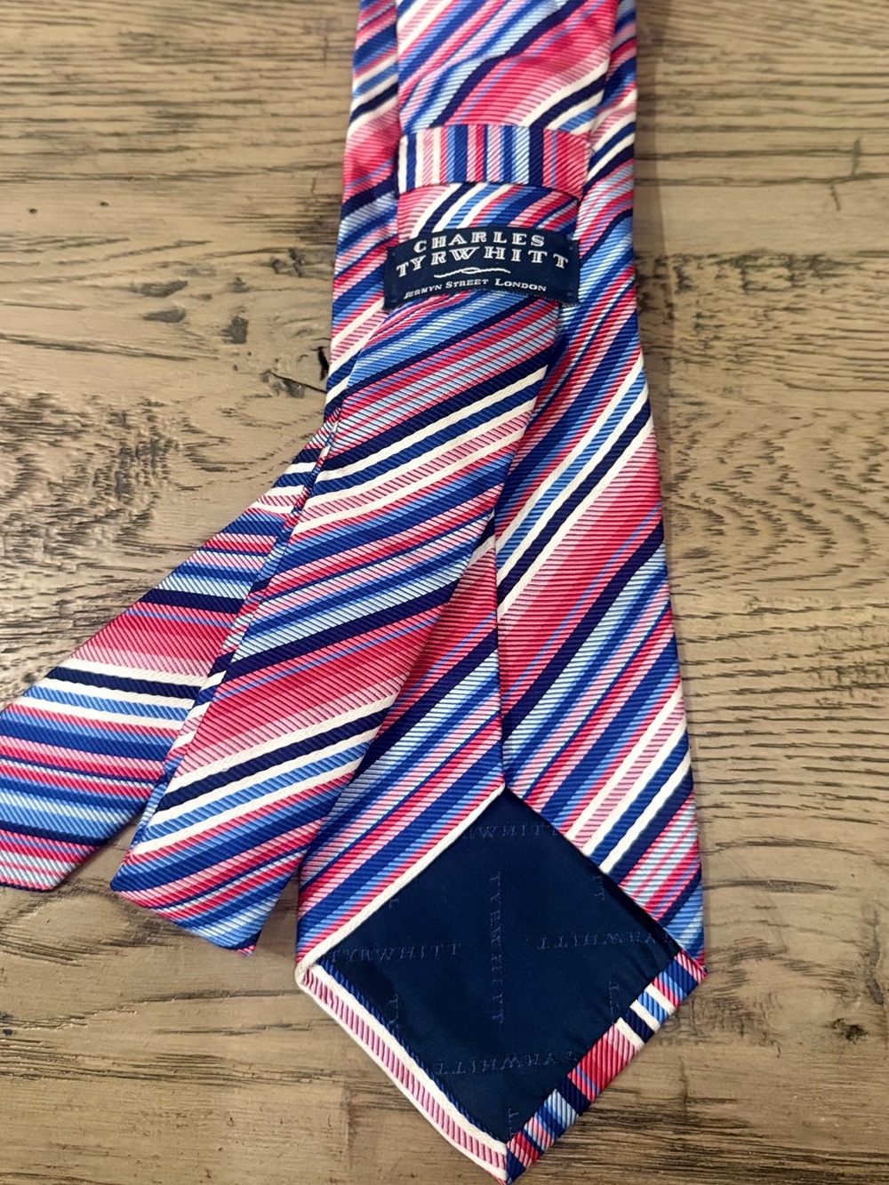 Charles Tyrwhitt Pink, Blue and White Diagonal Stripe Silk Tie